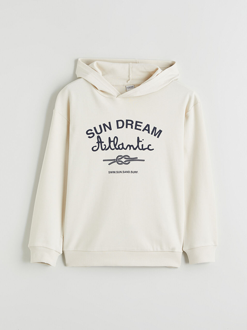 Bej Kapüşonlu Baskılı Erkek Çocuk Sweatshirt