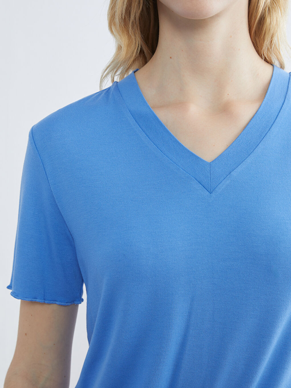 Mavi V Yaka Kadın Pijama Takım-2