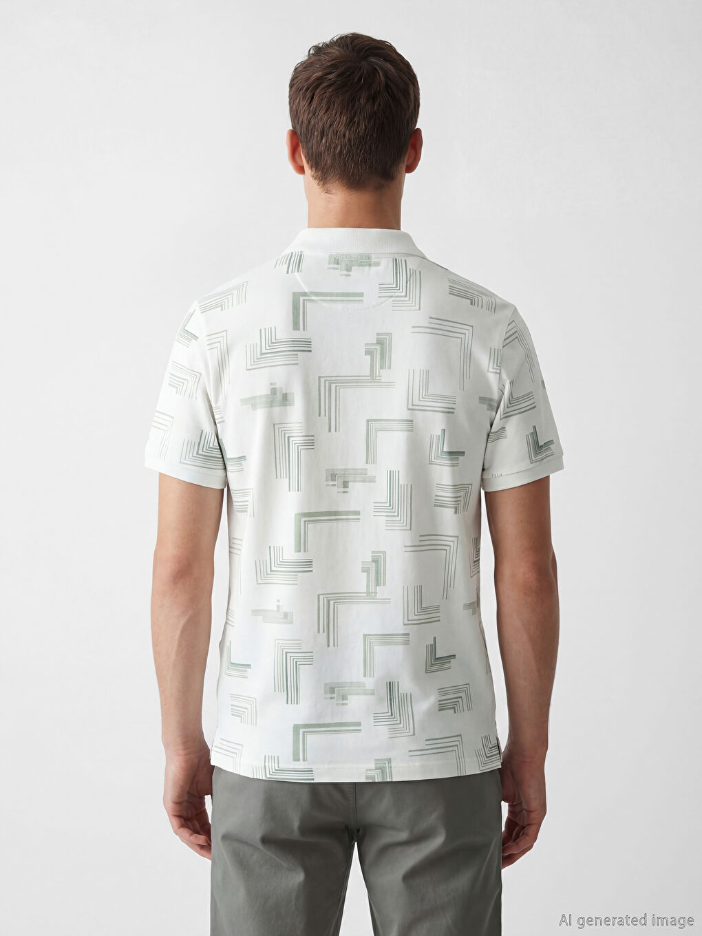 Beyaz Polo Yaka Desenli Erkek Tişört-3