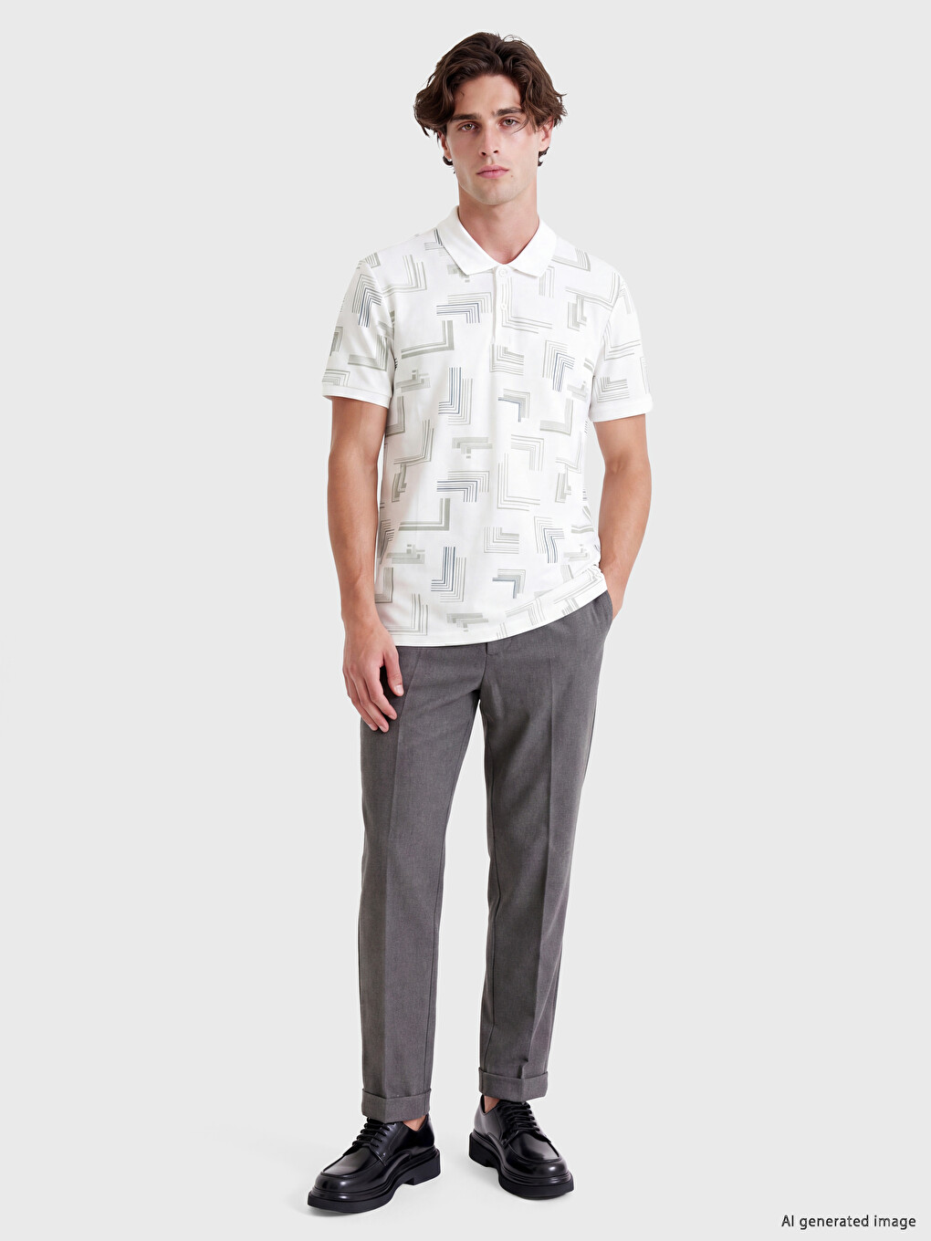 Polo Collar Patterned Men's T-shirt-1