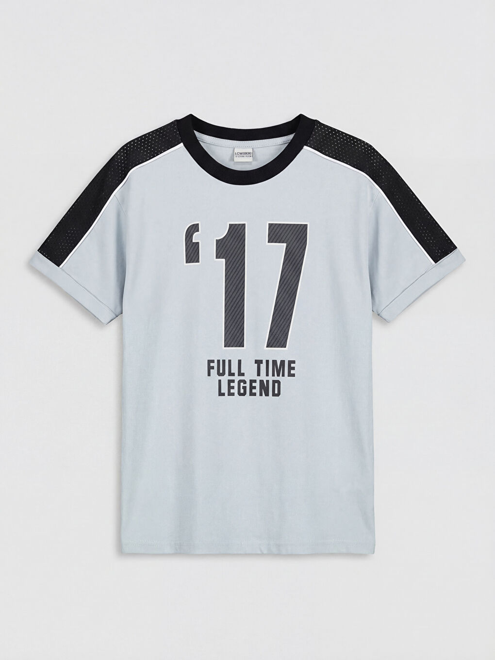 Gri Bisiklet Yaka Baskılı Erkek Çocuk Tişört-1