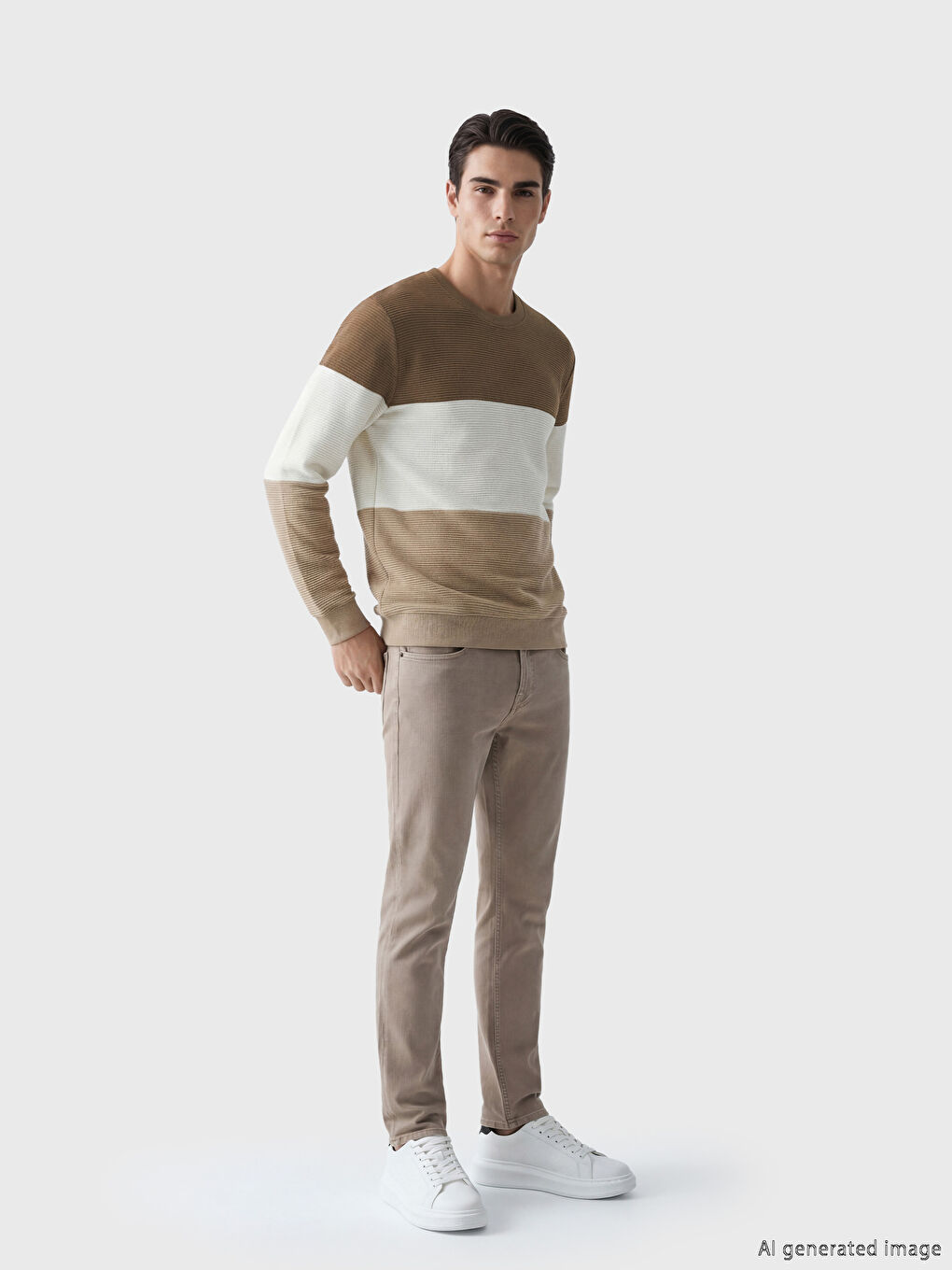 سويتر رجالي بكول مدور وبلوك ديال الألوان-1