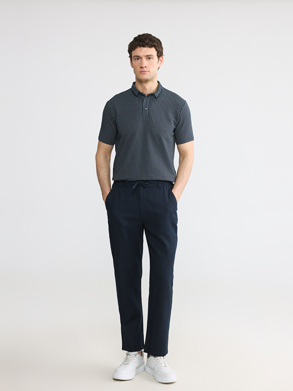 Polo Collar Striped Men's T-shirt-1