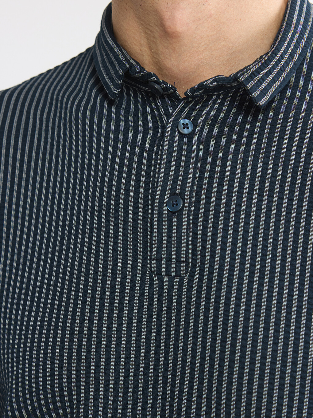 Polo Collar Striped Men's T-shirt-2