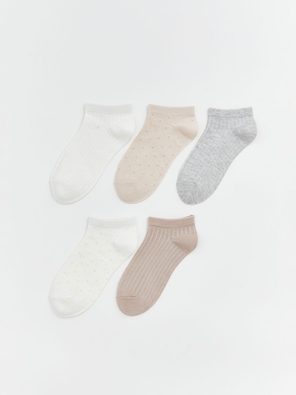 Ekru Desenli Kadın Patik Çorap 5'li