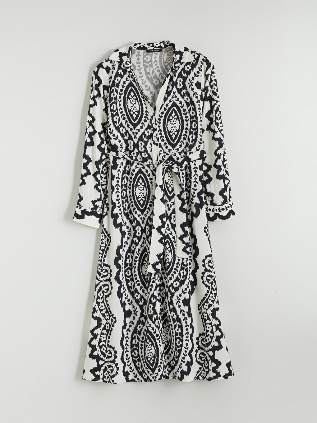 Patterned Belted Poplin Shirt Dress-4