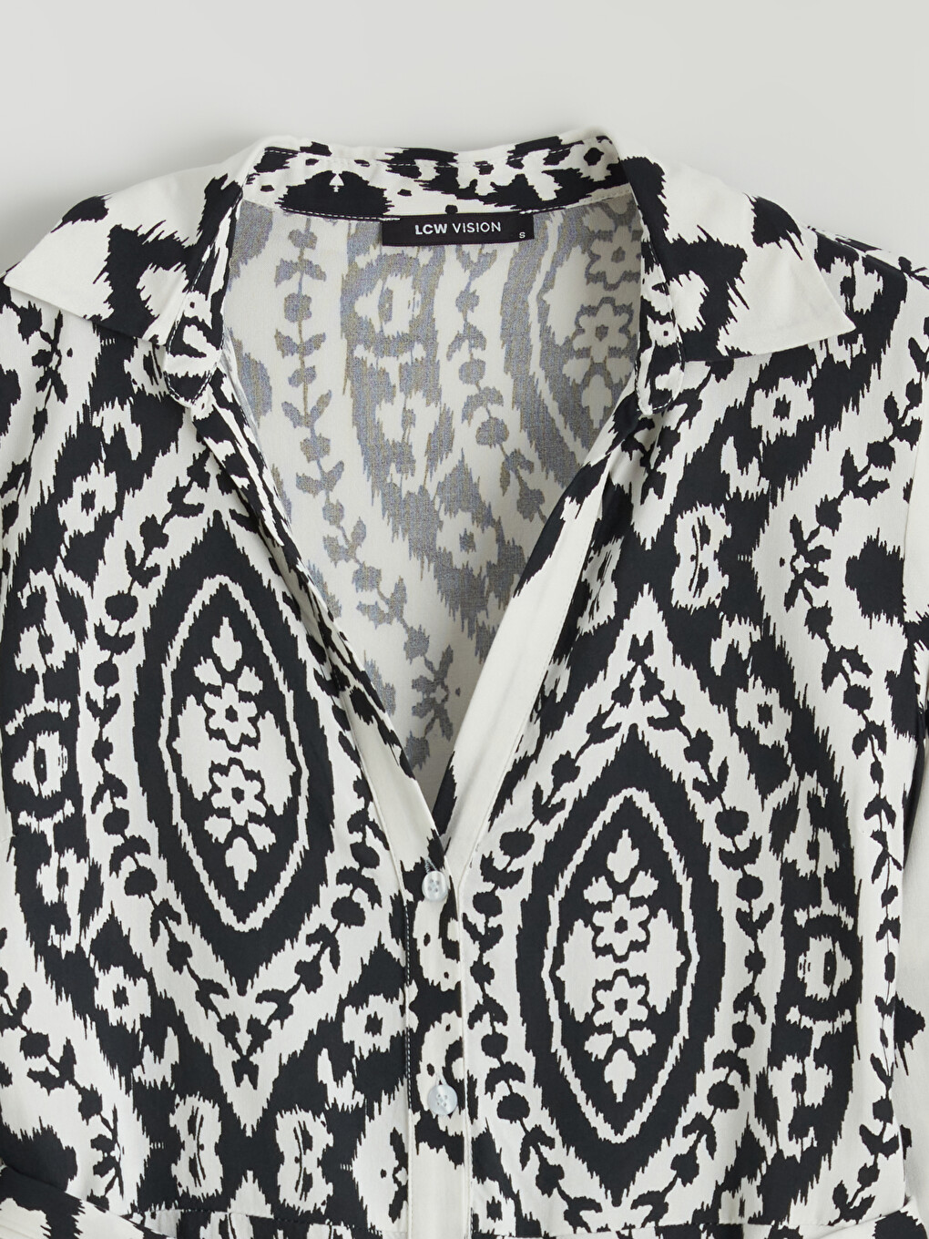 Patterned Belted Poplin Shirt Dress-5