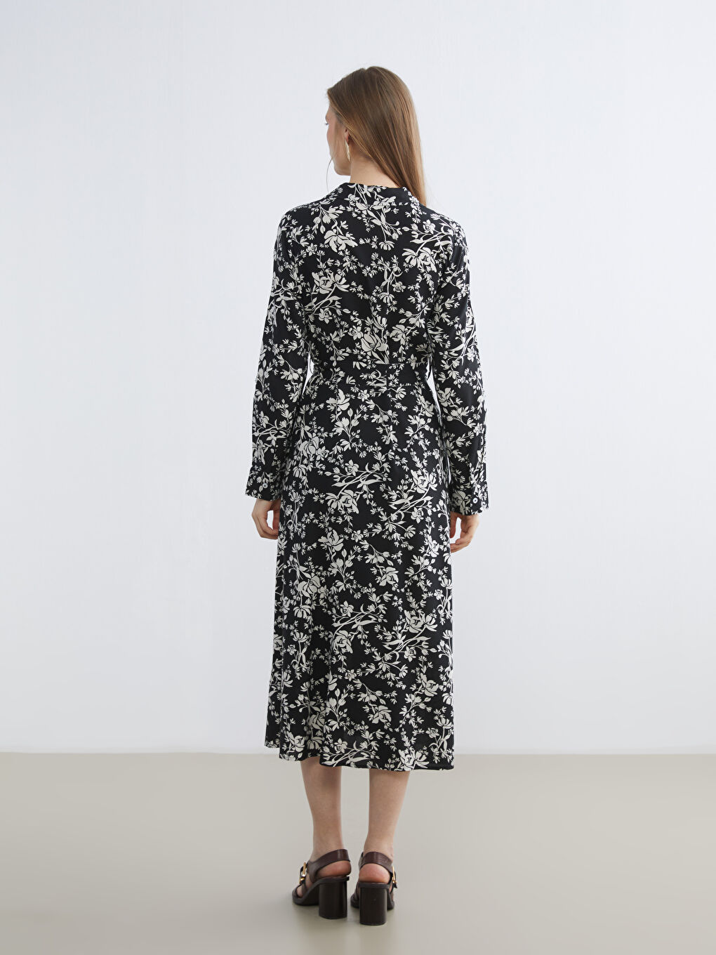 Гүлді өрнекті поплин жейде-көйлек белдікпен-3