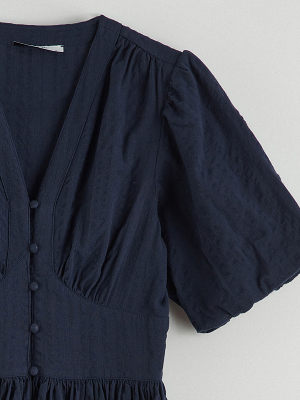 V-Neck Textured Fitted Waist Dress-5