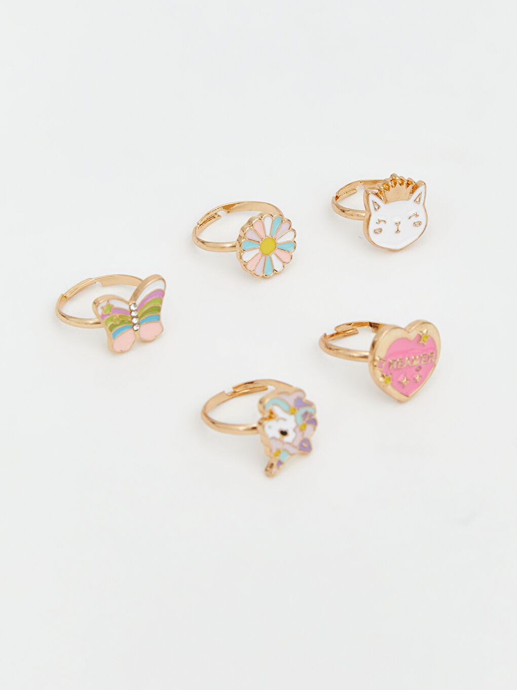 Karışık Hayvan Figürlü Kız Çocuk Yüzük Seti 5'li-1