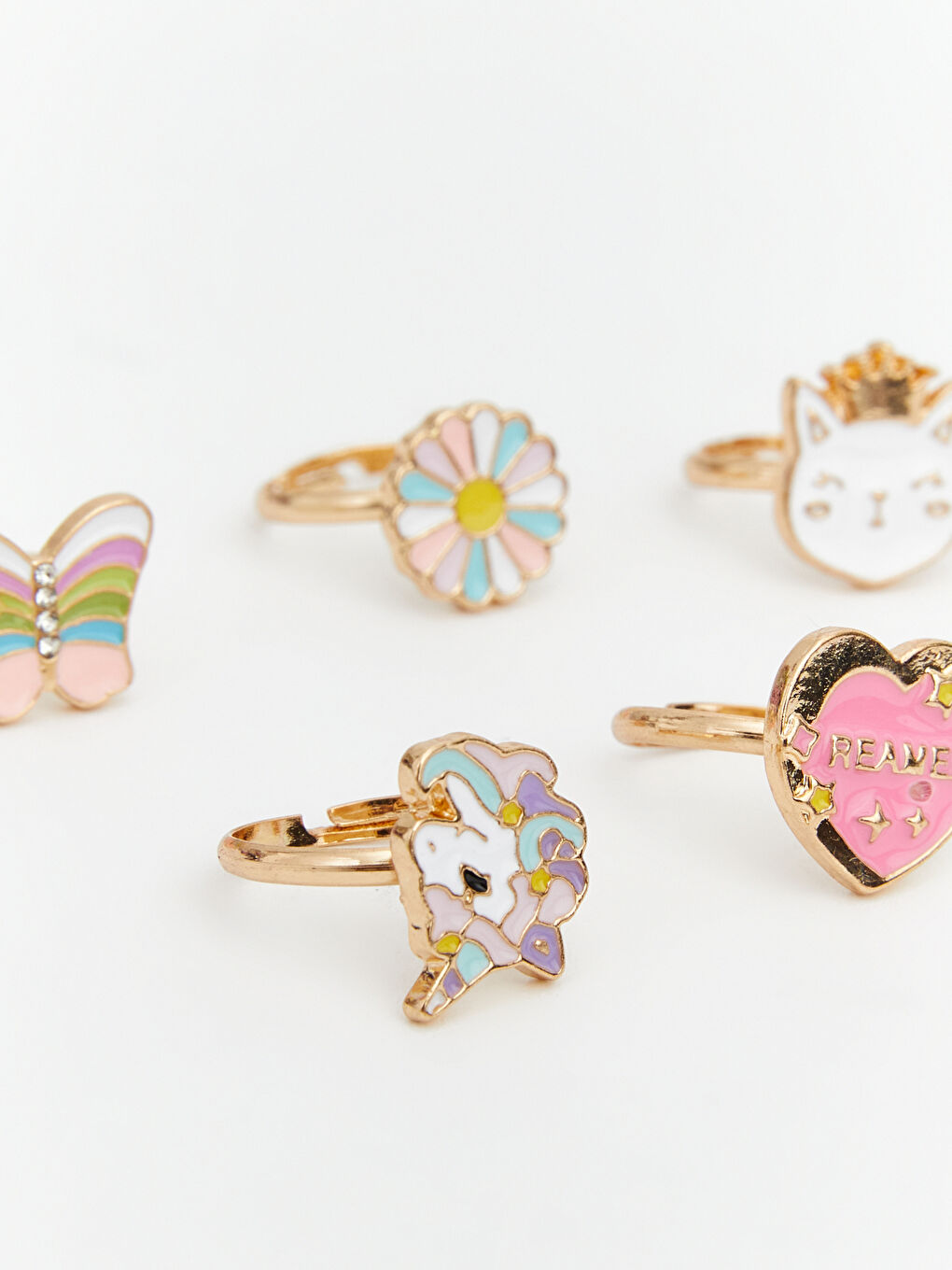 Karışık Hayvan Figürlü Kız Çocuk Yüzük Seti 5'li-2