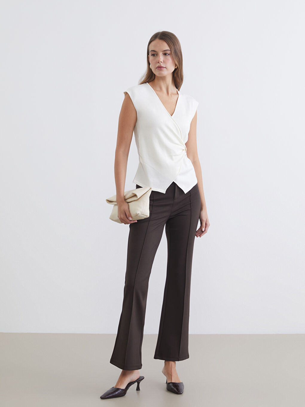 Double Breasted Ruched Women's Knitwear Sweater-1