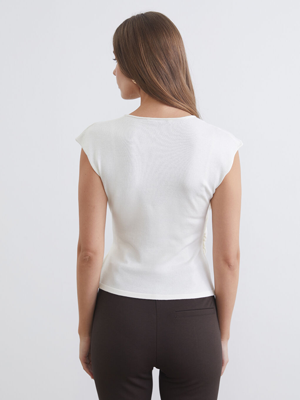 Double Breasted Ruched Women's Knitwear Sweater-3