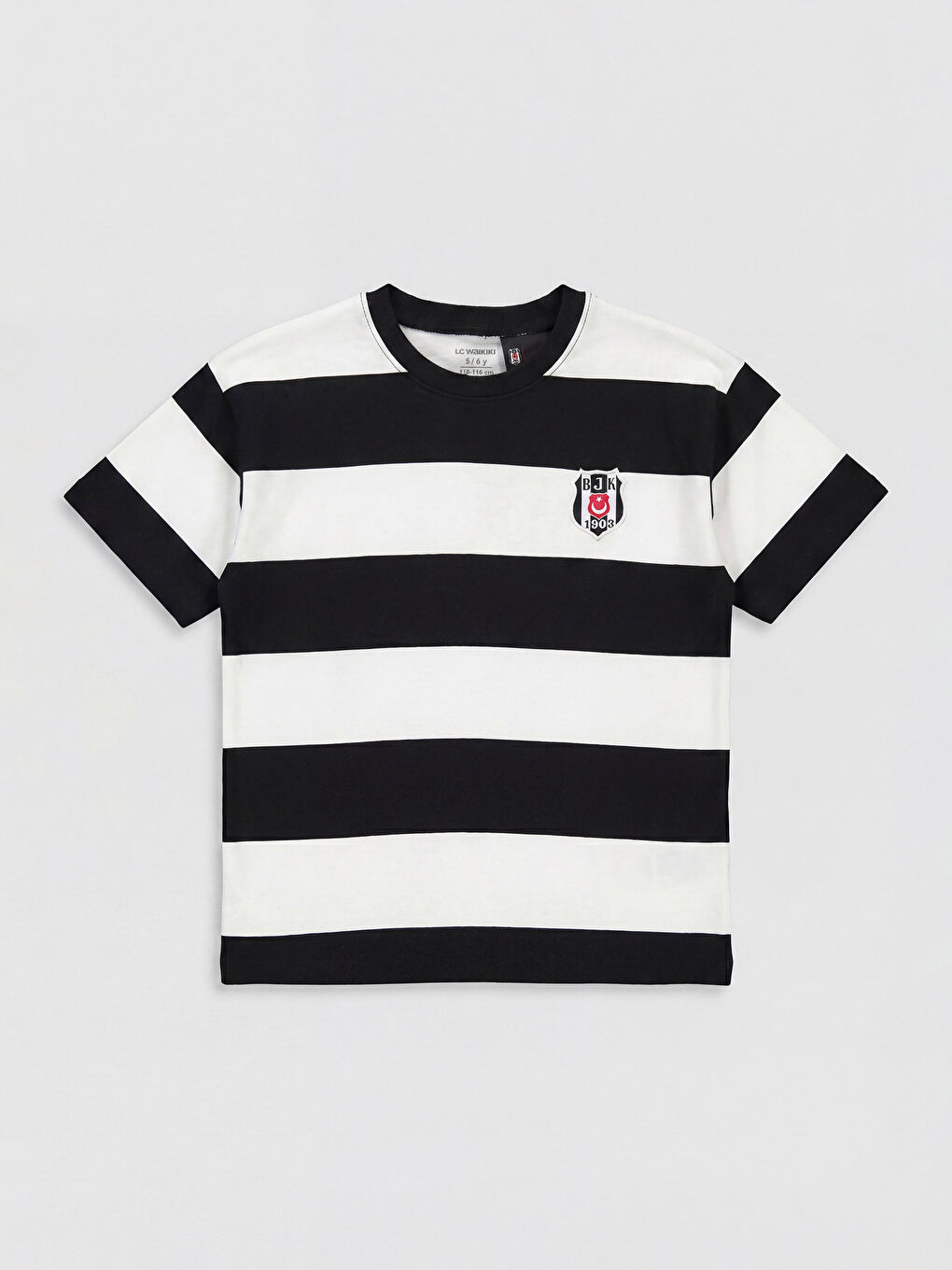 Siyah Beşiktaş Lisanslı Çizgili Erkek Çocuk Tişört