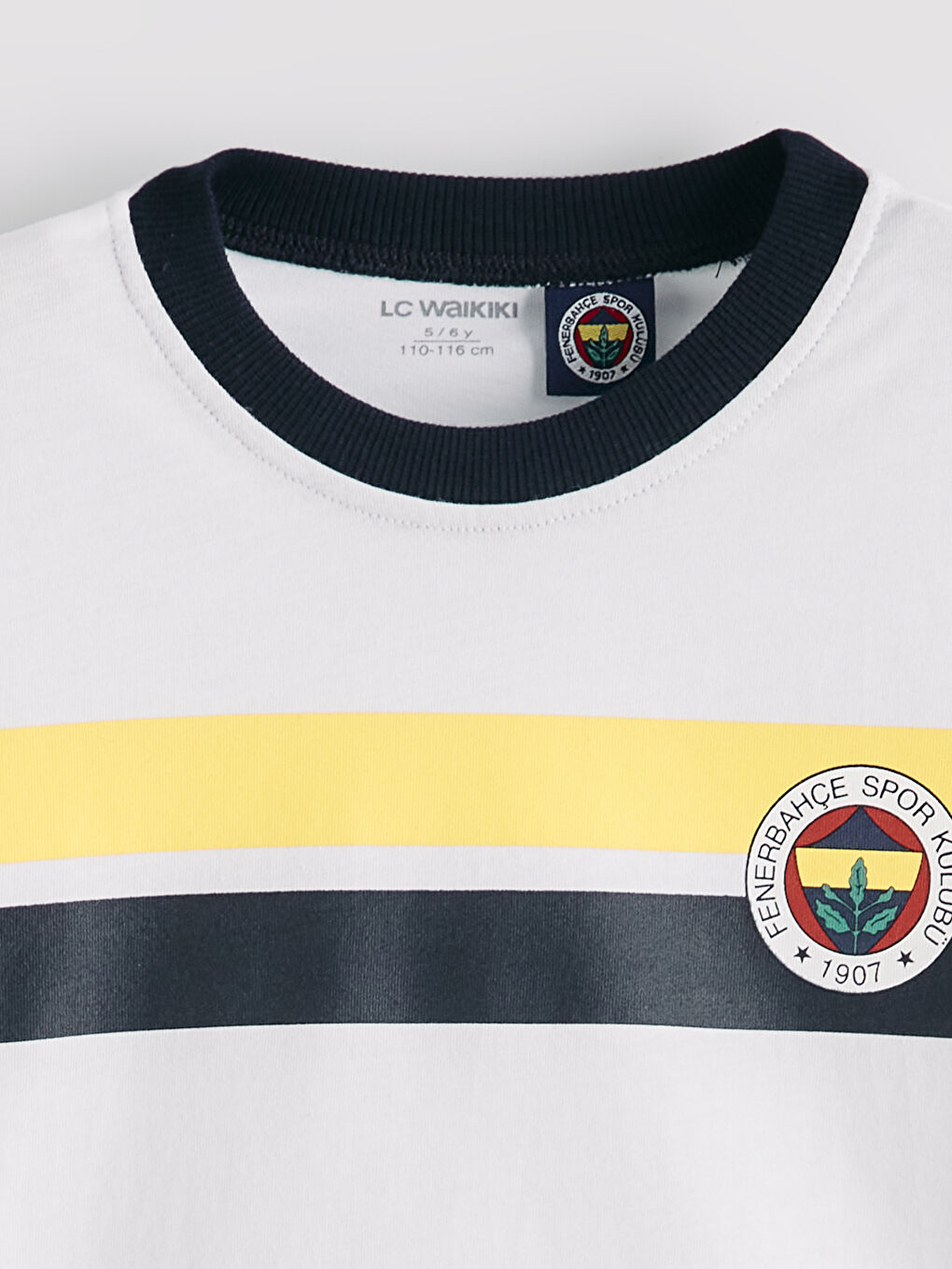 Beyaz Bisiklet Yaka Fenerbahçe Baskılı Erkek Çocuk Tişört-2