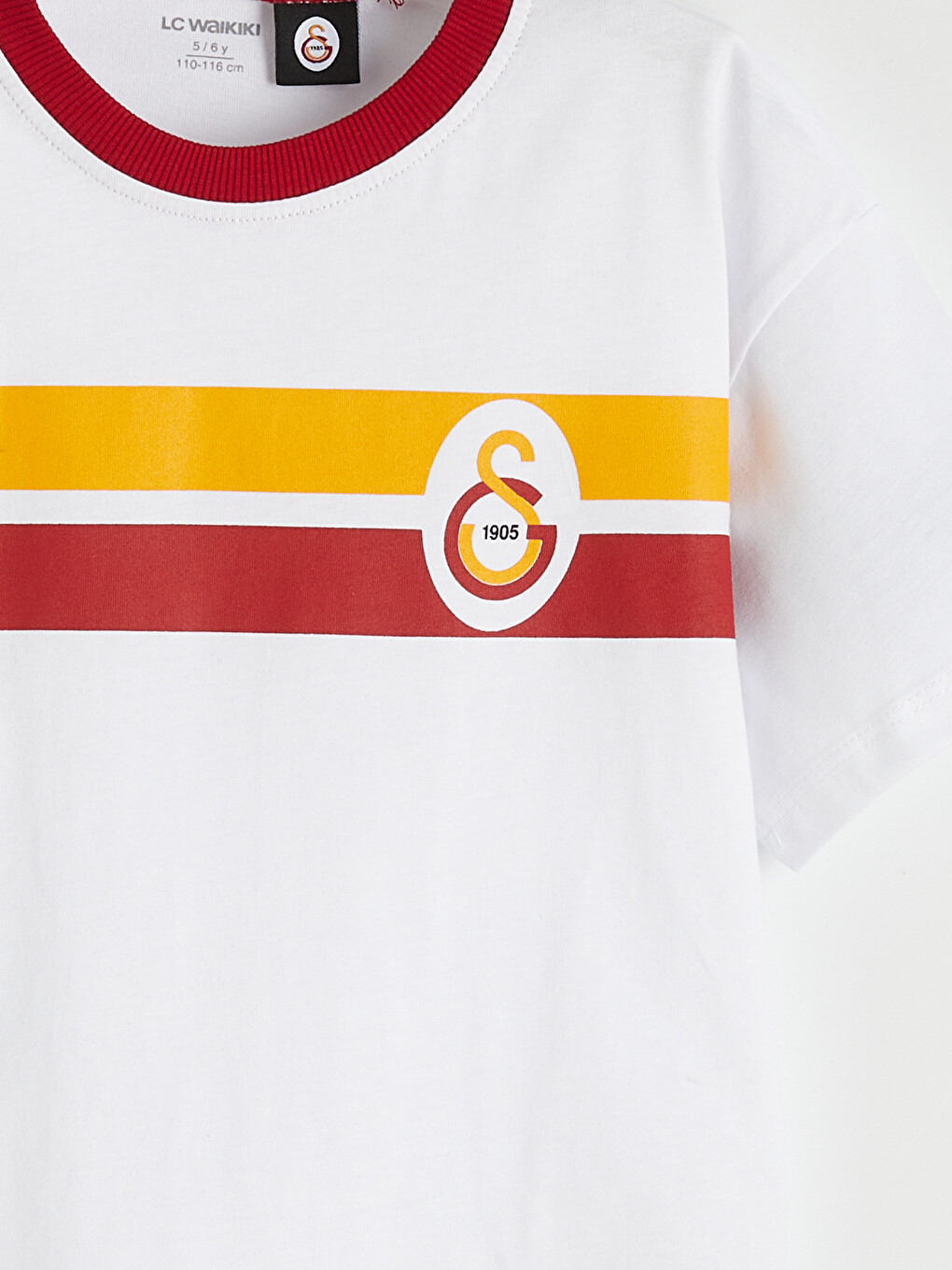 Beyaz Bisiklet Yaka Galatasaray Baskılı Erkek Çocuk Tişört-2