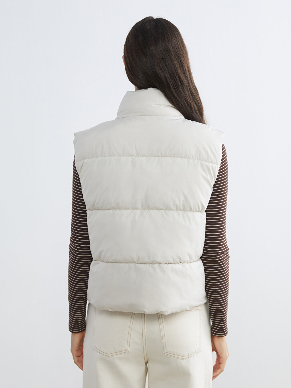 Bej Dik Yaka Kadın Şişme Yelek-4