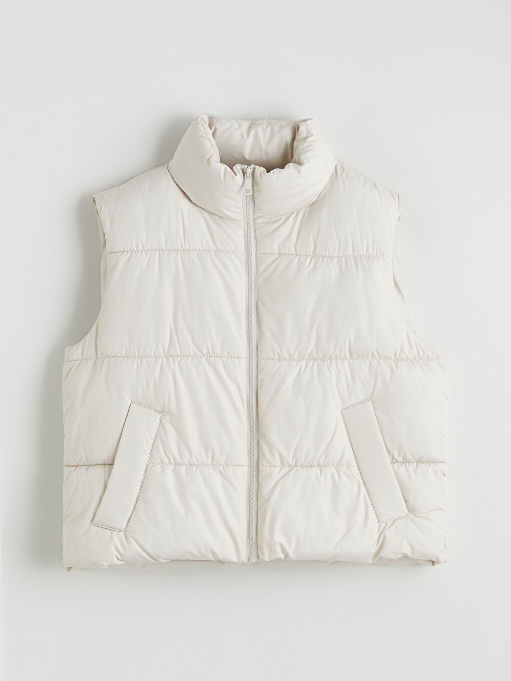 Bej Dik Yaka Kadın Şişme Yelek-5