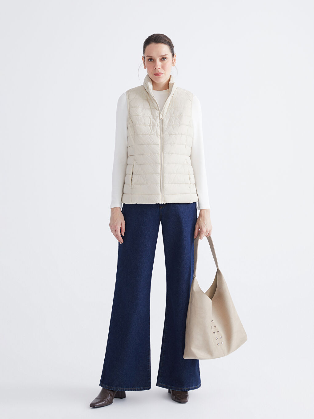 Doudoune sans manches BEIGE Femme-1