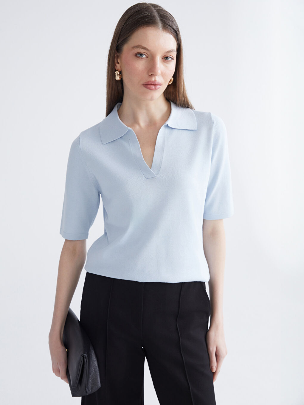 Pulover tricotat cu guler polo pentru femei