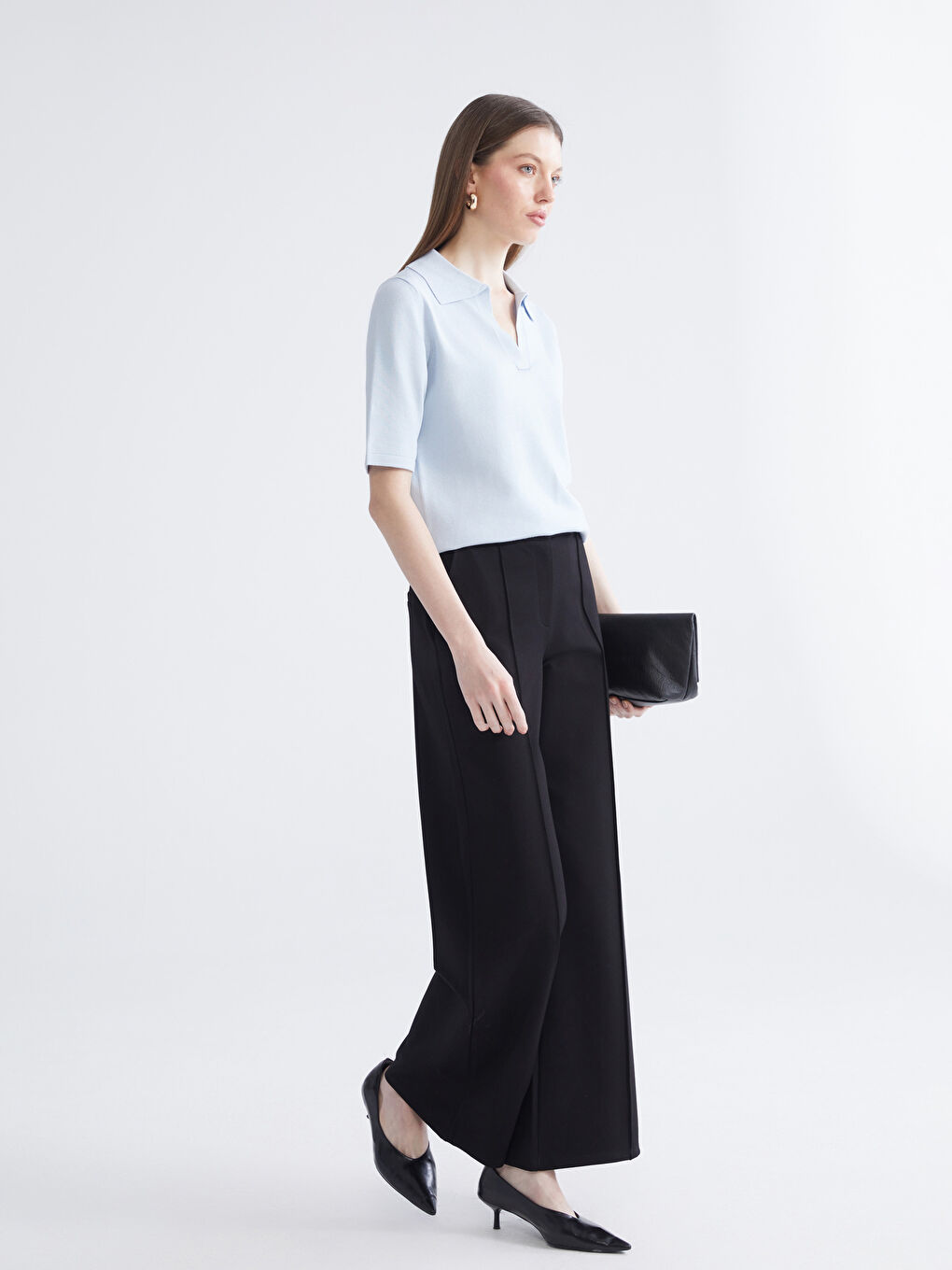 Pulover tricotat cu guler polo pentru femei-1