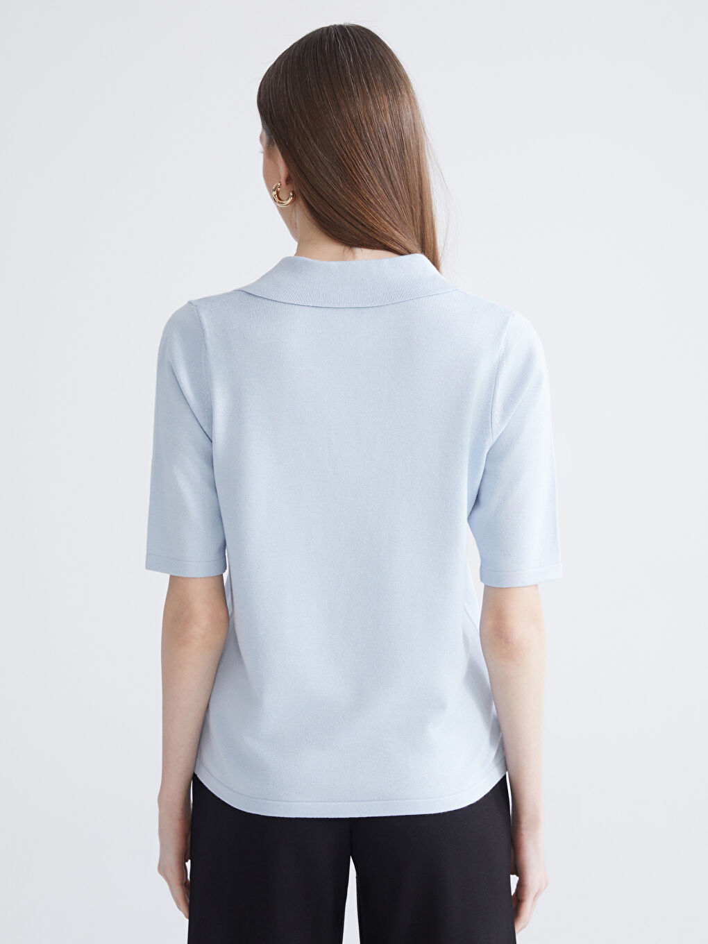 Pulover tricotat cu guler polo pentru femei-3