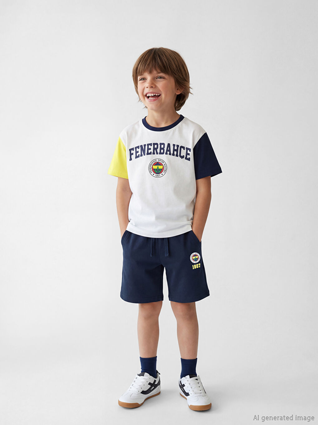 Beyaz Fenerbahçe Lisanslı Erkek Çocuk Tişört ve Şort