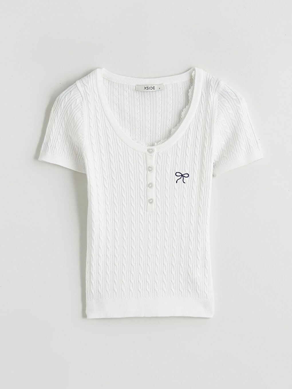 Women's Knit Sweater with U-Neck and Bow Embroidery-4