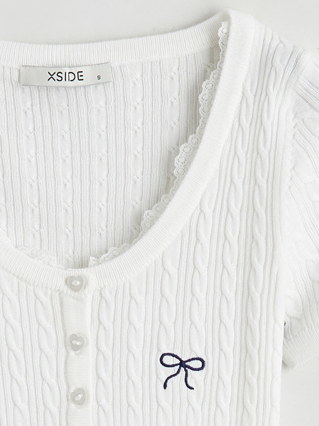 Women's Knit Sweater with U-Neck and Bow Embroidery-5