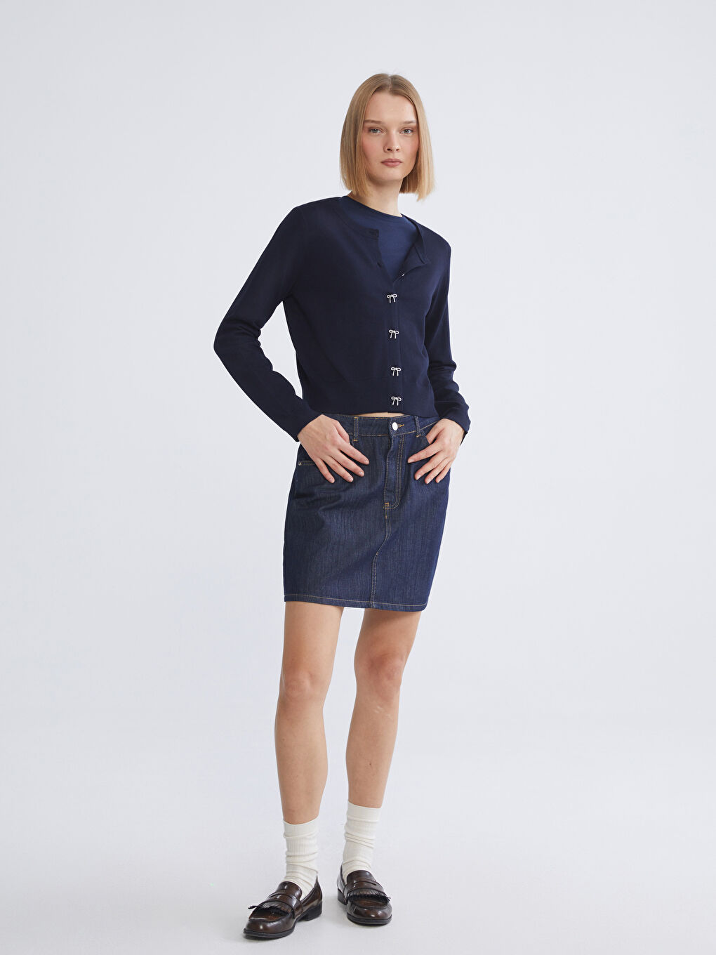 Женщины Синий Кардиган-1