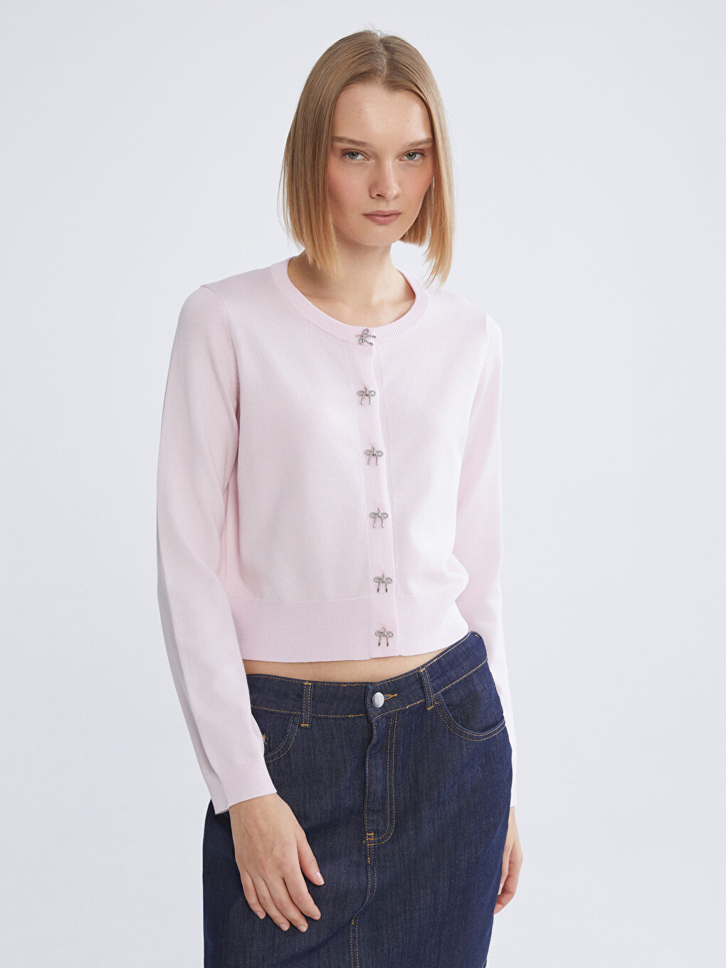 Женщины Розовый Кардиган-1
