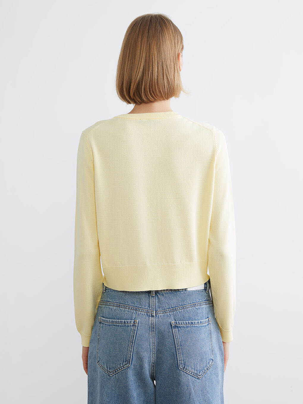 მრგვალი საყელო მოკლე ქალებისთვის ტრიკოტაჟი კარდიგანი-3