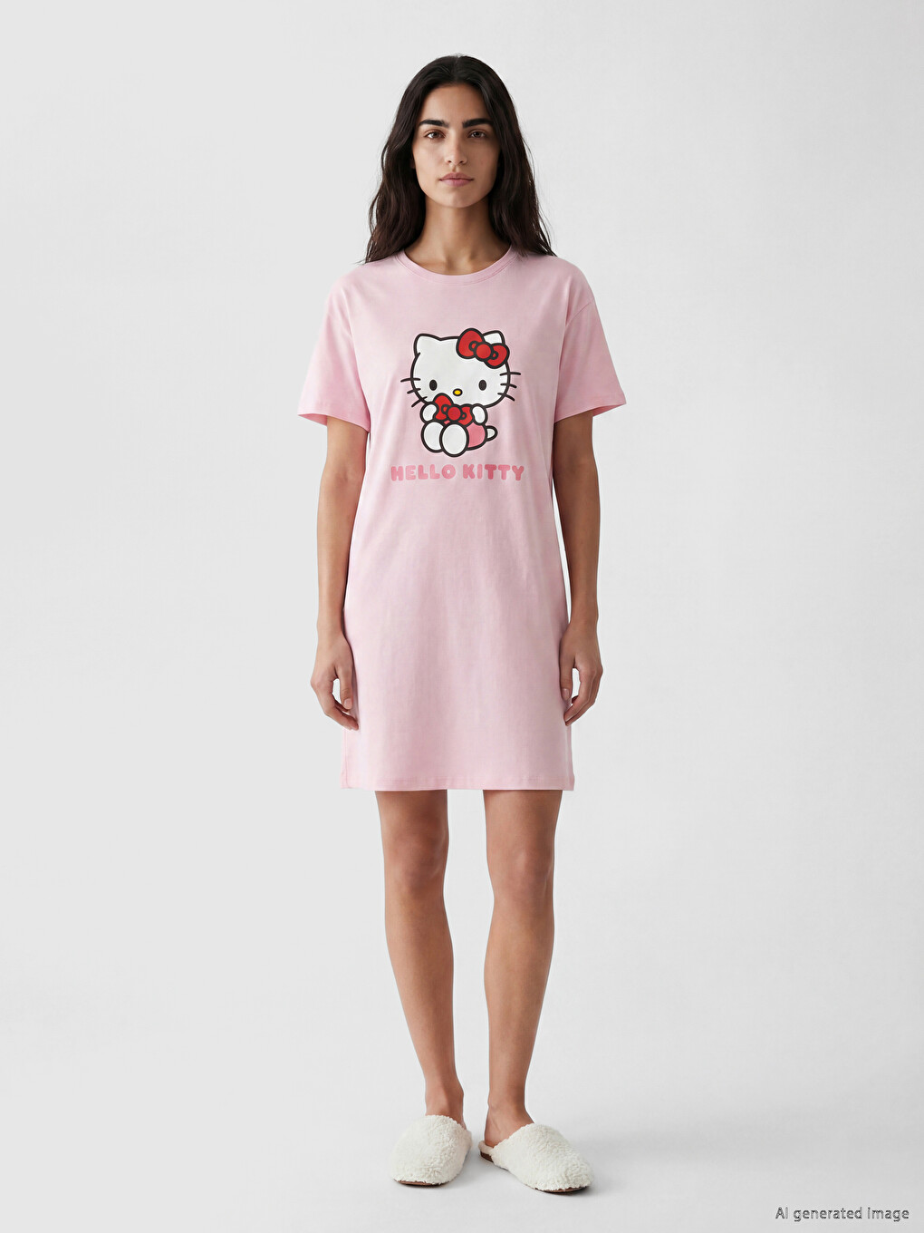 Ženska spavaćica s okruglim izrezom i printom Hello Kitty-1