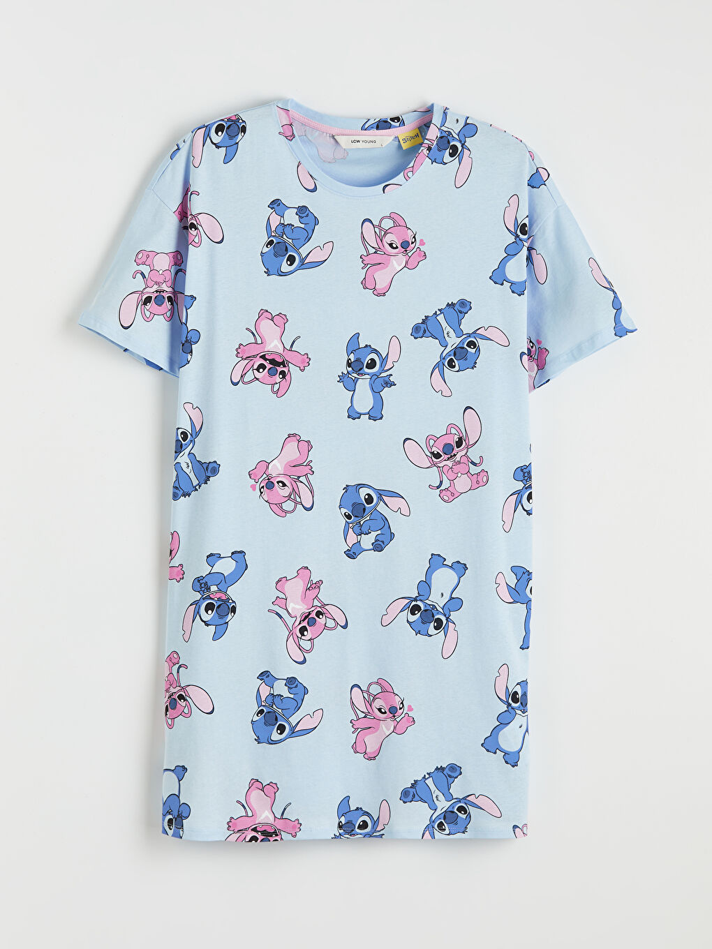 Mavi Bisiklet Yaka Stitch ve Angel Baskılı Kadın Gecelik-4