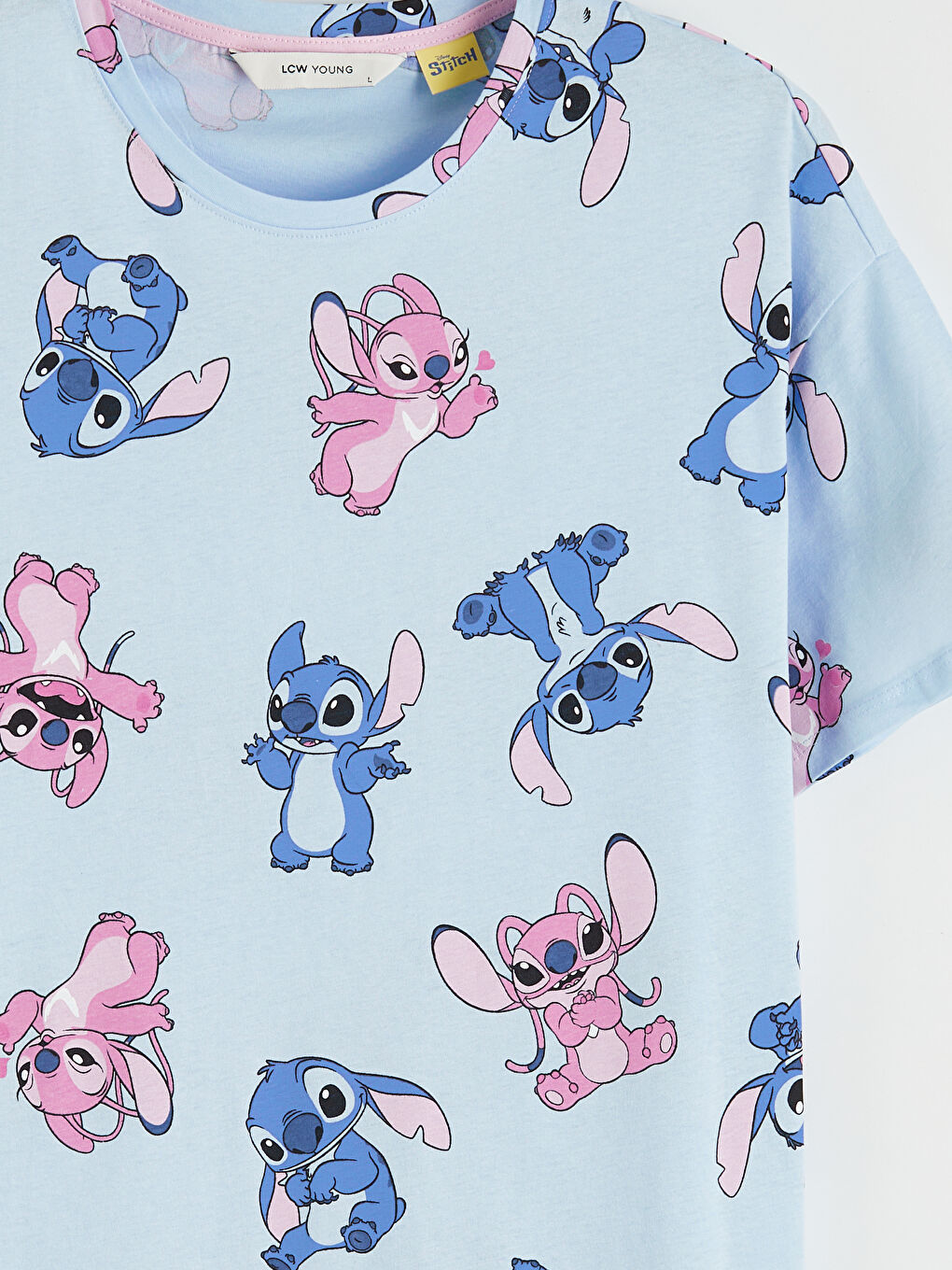 Mavi Bisiklet Yaka Stitch ve Angel Baskılı Kadın Gecelik-5