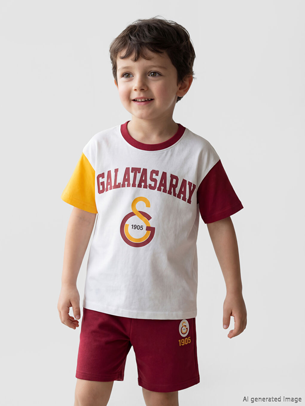 Beyaz Galatasaray Baskılı Erkek Çocuk Tişört ve Şort	-1