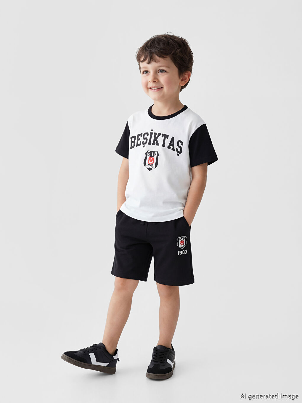 Beyaz Beşiktaş Baskılı Erkek Çocuk Tişört ve Şort
