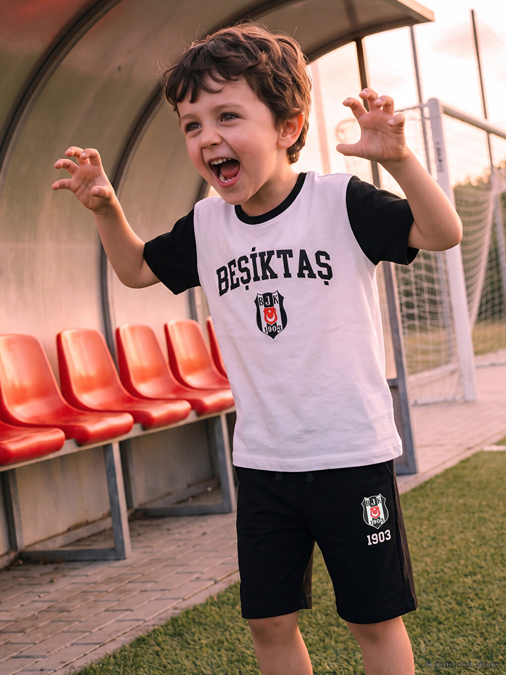 Beyaz Beşiktaş Baskılı Erkek Çocuk Tişört ve Şort-1