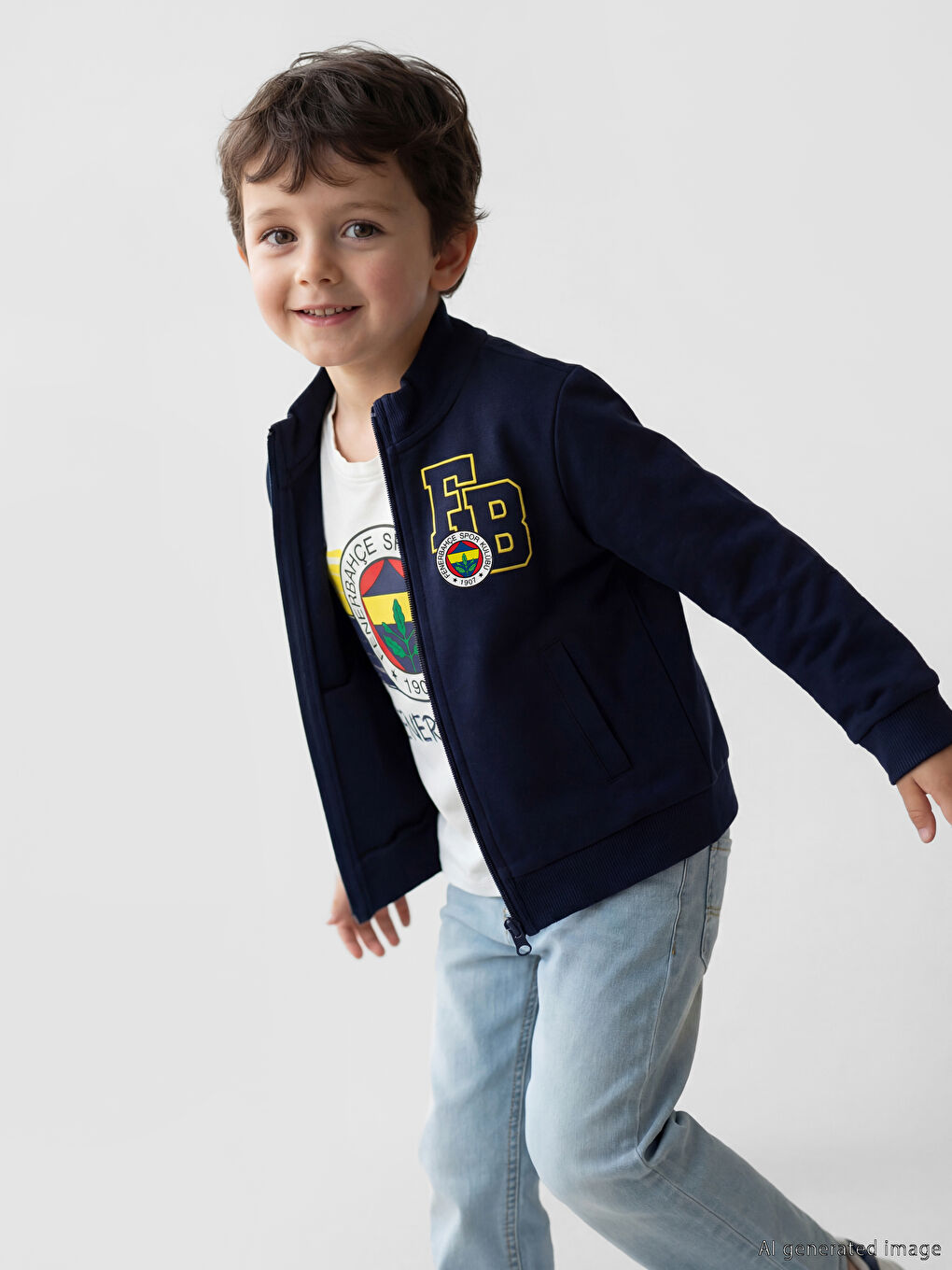 Lacivert Fenerbahçe Baskılı Erkek Çocuk Sweatshirt ve Tişört