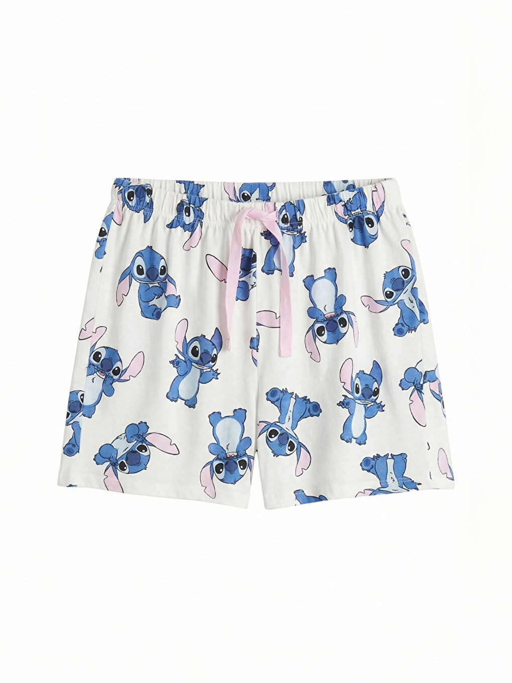 Ekru Lilo & Stitch Baskılı Kadın Şort Pijama Altı