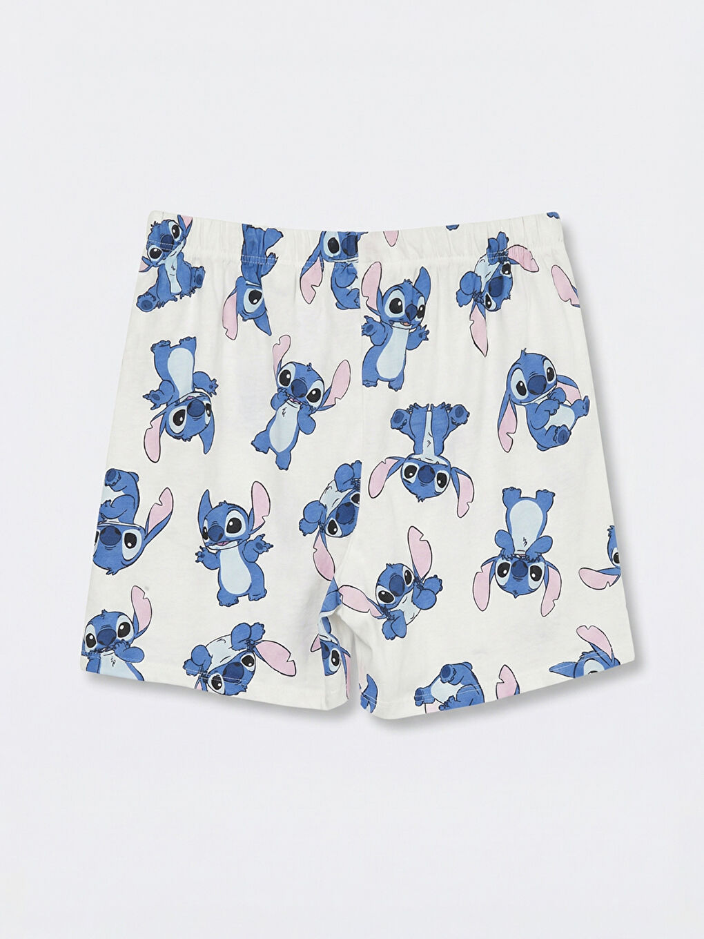 Ekru Lilo & Stitch Baskılı Kadın Şort Pijama Altı-1