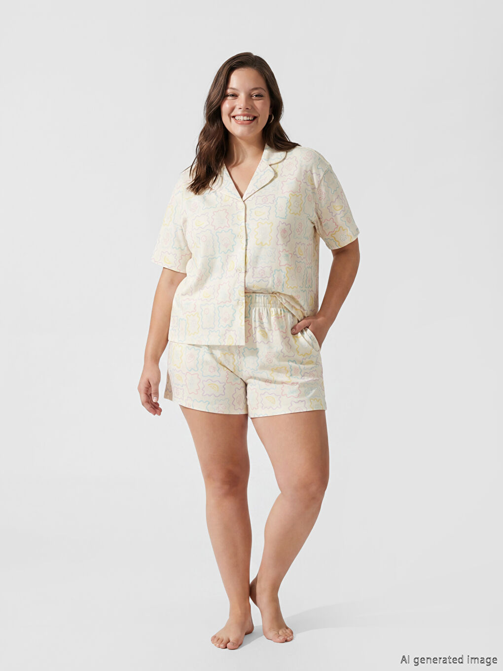 Desenli Kadın Şortlu Pijama Takımı-4