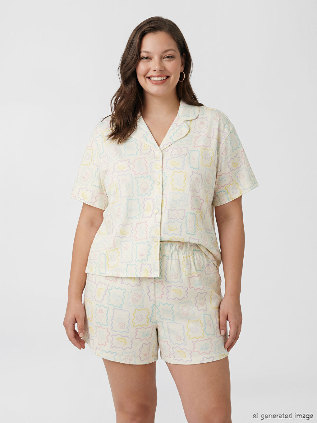 Desenli Kadın Şortlu Pijama Takımı-8