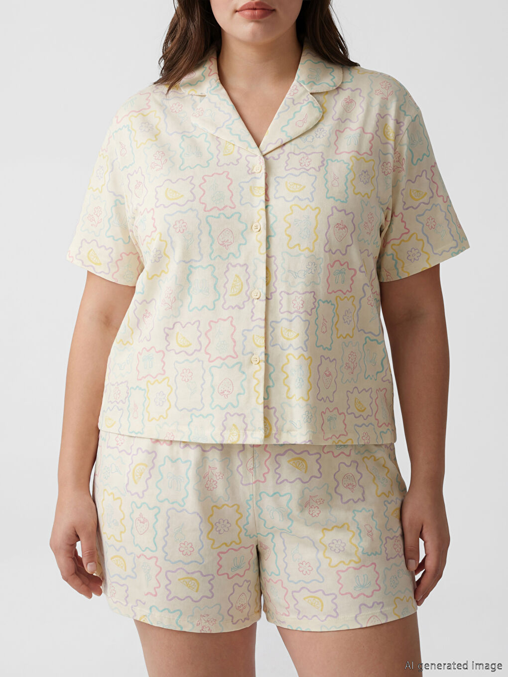 Desenli Kadın Şortlu Pijama Takımı-9