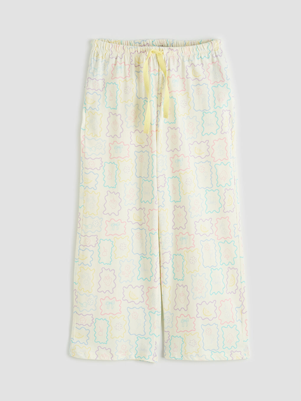 Ekru Bisiklet Yaka Baskılı Kadın Pijama Takım-2