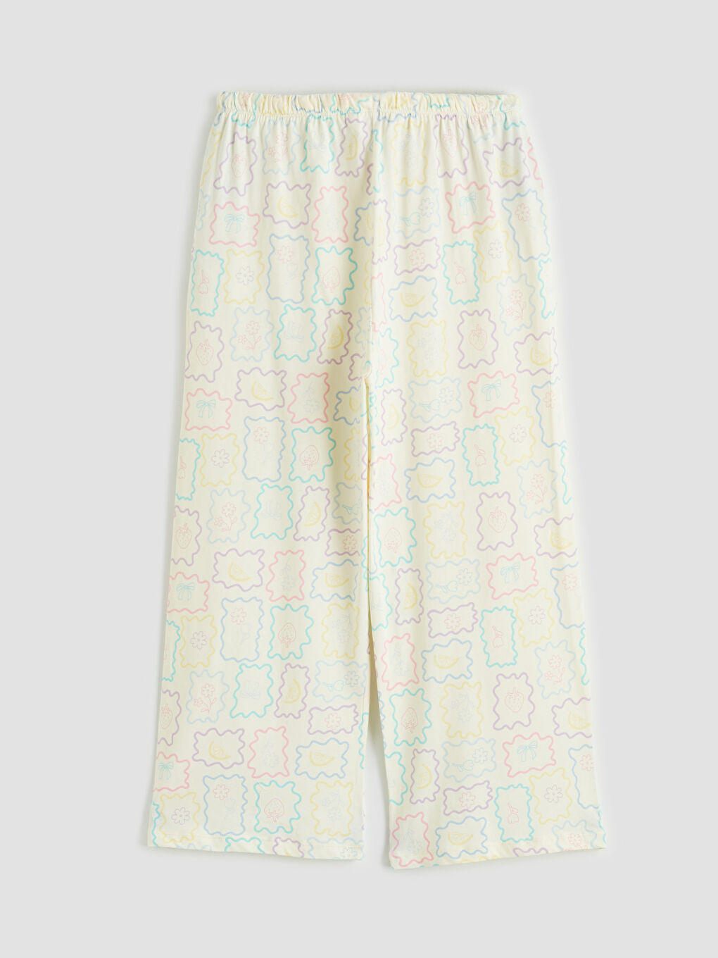 Ekru Bisiklet Yaka Baskılı Kadın Pijama Takım-3