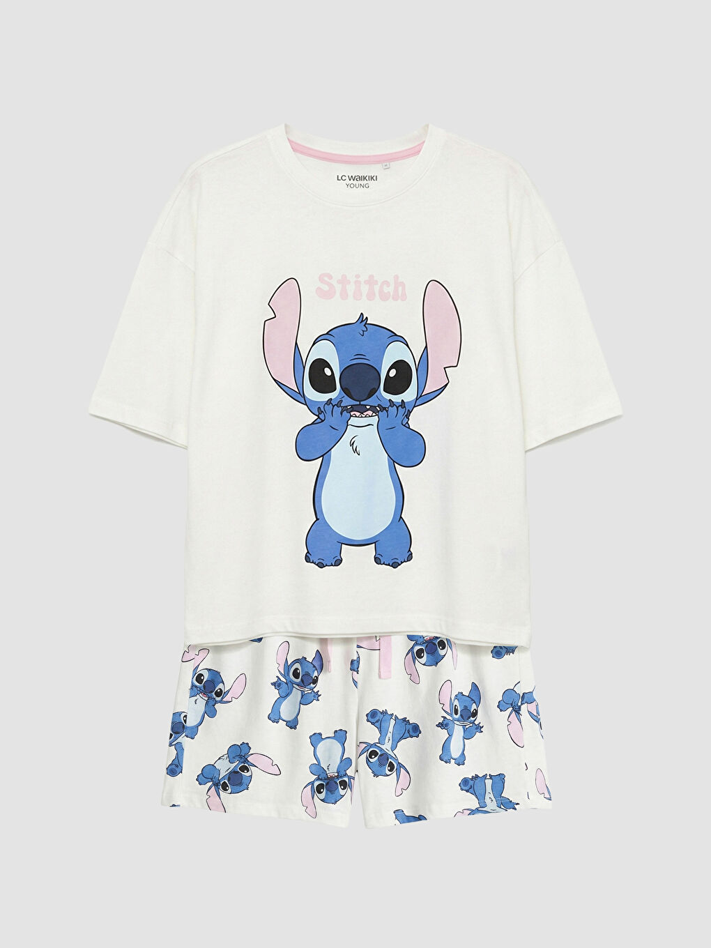 Ekru Stitch Baskılı Kadın Şortlu Pijama Takımı-4