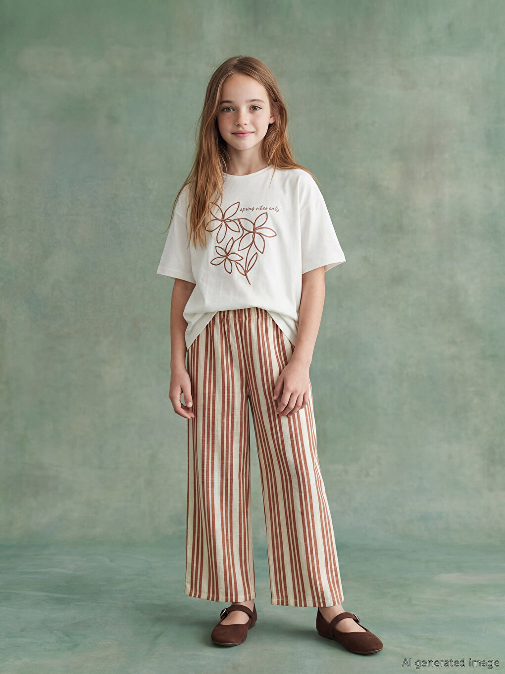 Beyaz Baskılı Kız Çocuk Tişört ve Pantolon