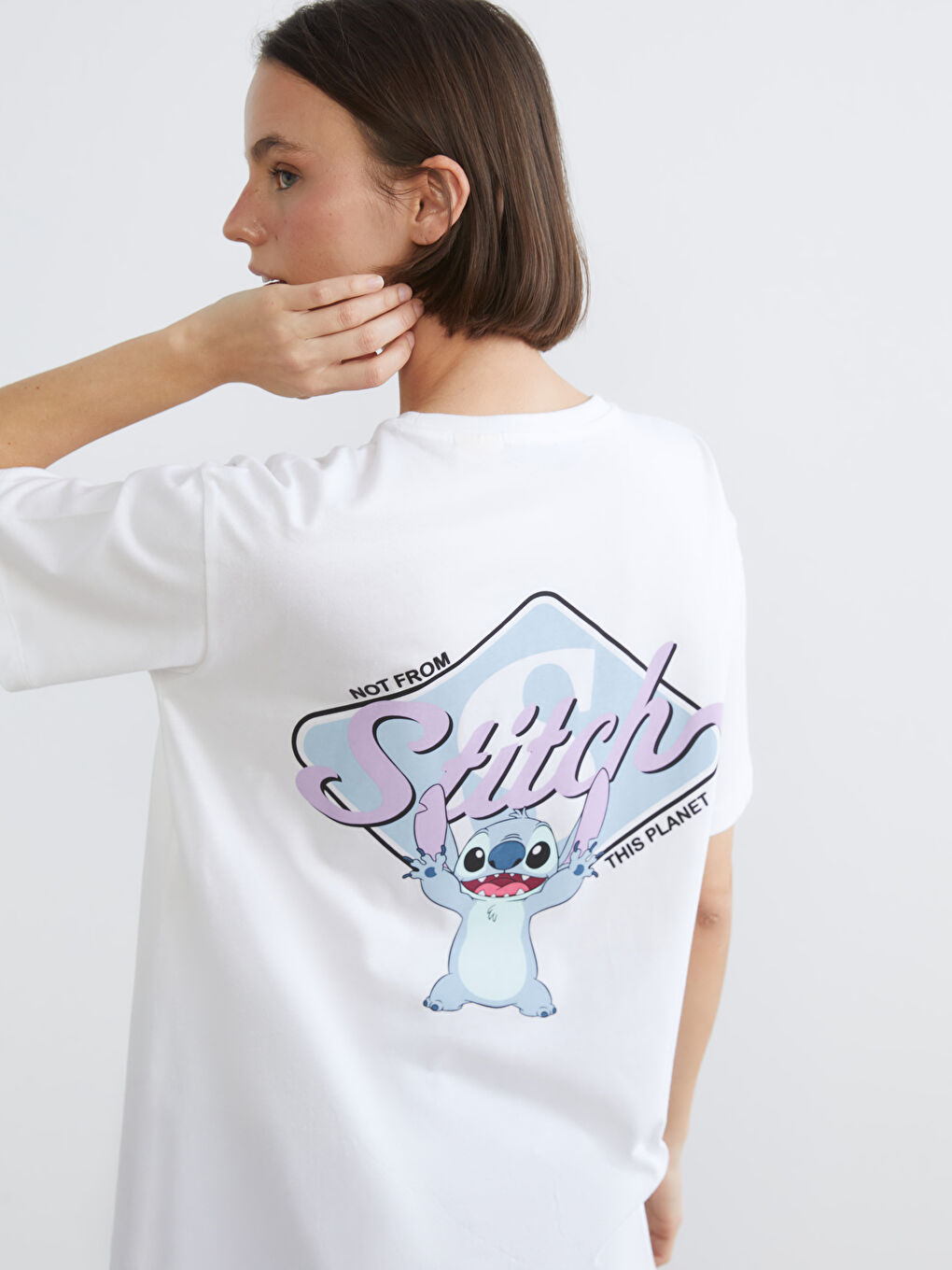 Bisiklet Yaka Sititch Baskılı Kadın Tişört