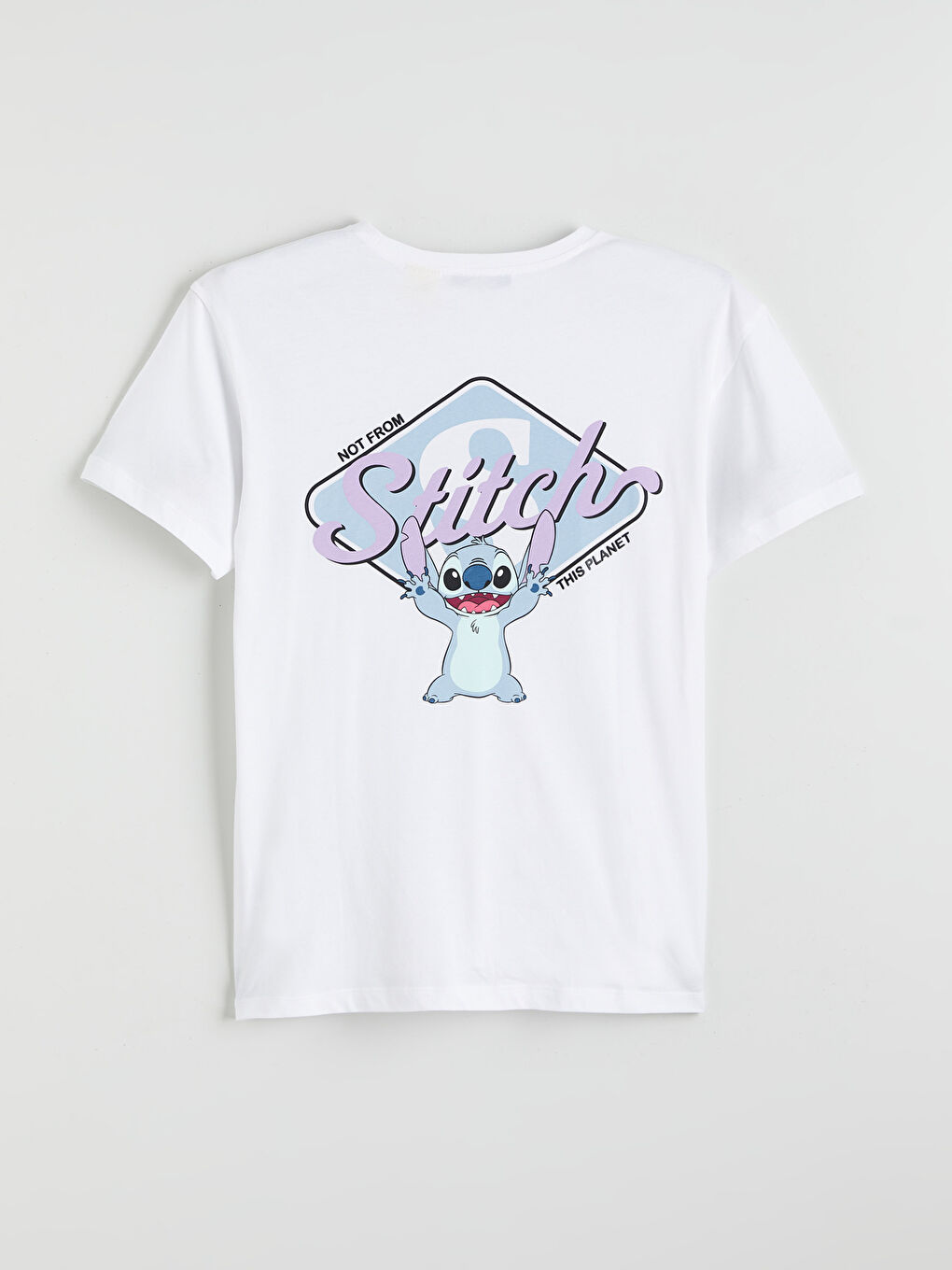 Bisiklet Yaka Sititch Baskılı Kadın Tişört-5